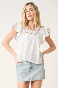 White Eyelet Broderie Short Flutter Sleeve Blouse
