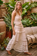 Lace Ruffle Tiered Maxi Skirt - Rose