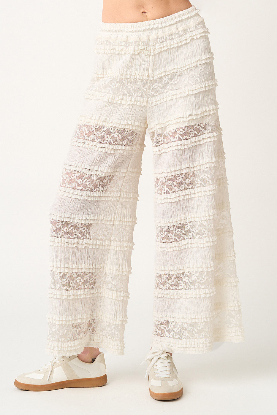 Lace Ruffle Wide-Leg Pants