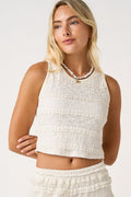 Cream Textured Smocked Crop Tank Top