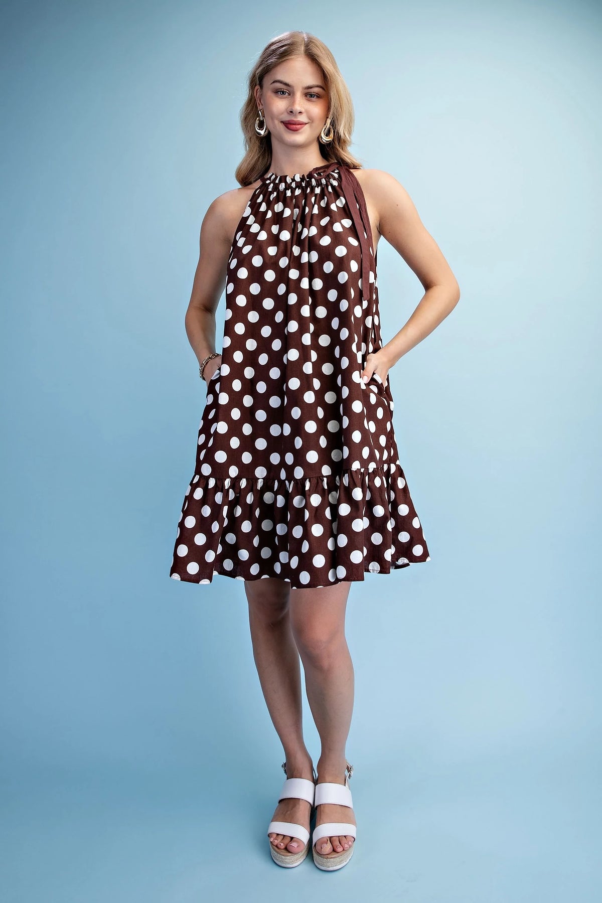 Polka Dot Ruffle Hem Midi Dress