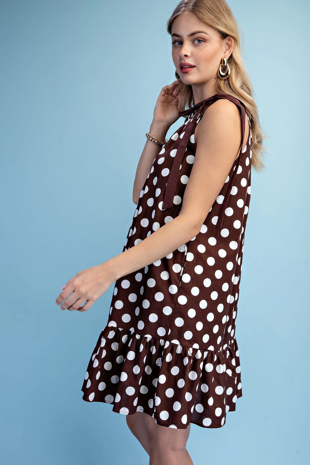 Polka Dot Ruffle Hem Midi Dress