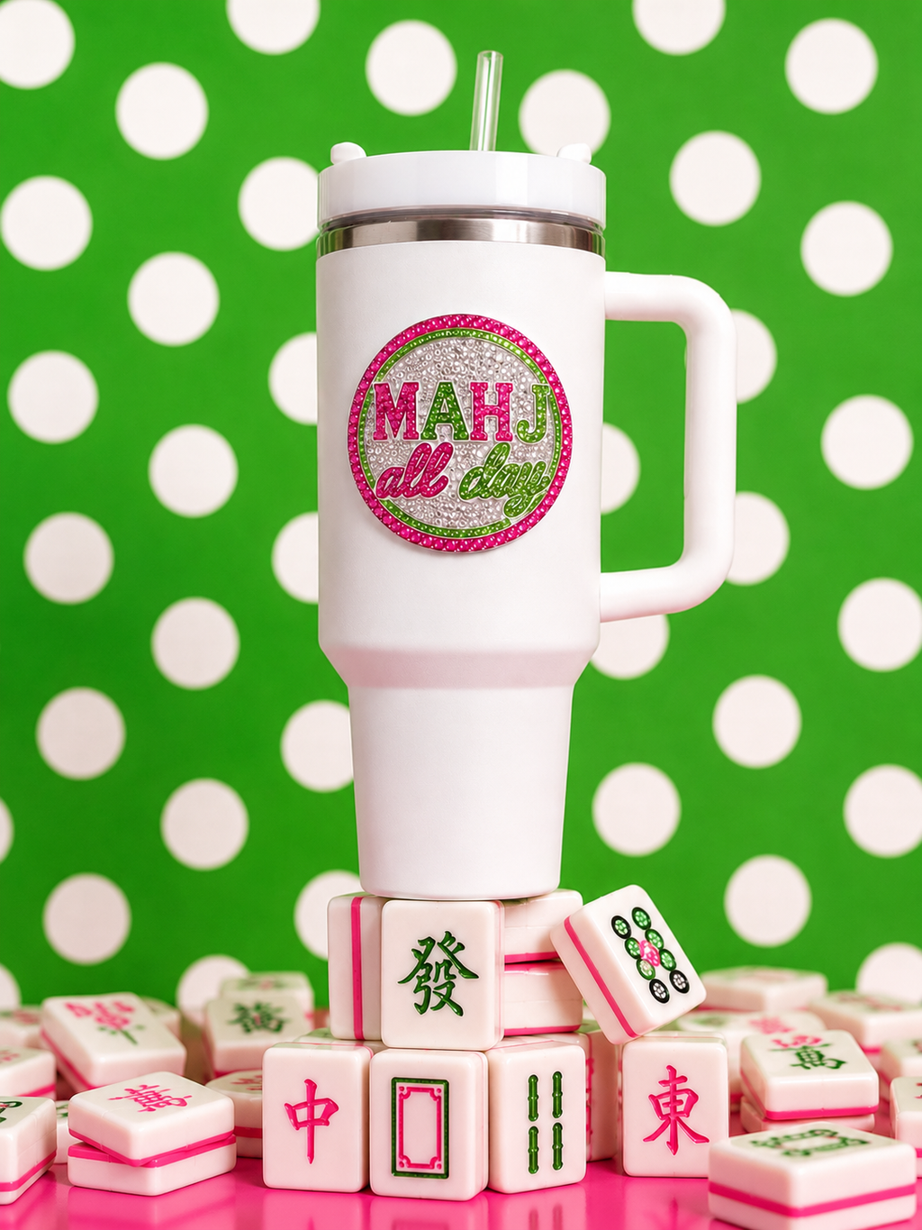 Mahjong Jeweled 40oz whiteTumbler