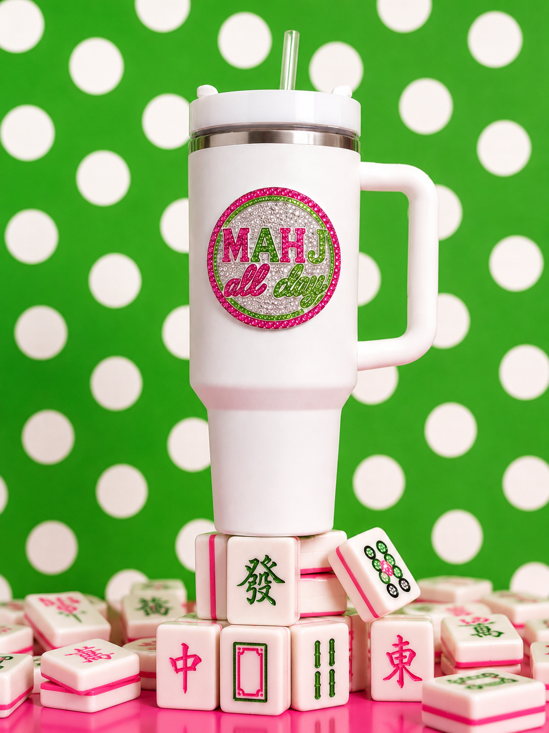 Mahjong Jeweled 40oz whiteTumbler