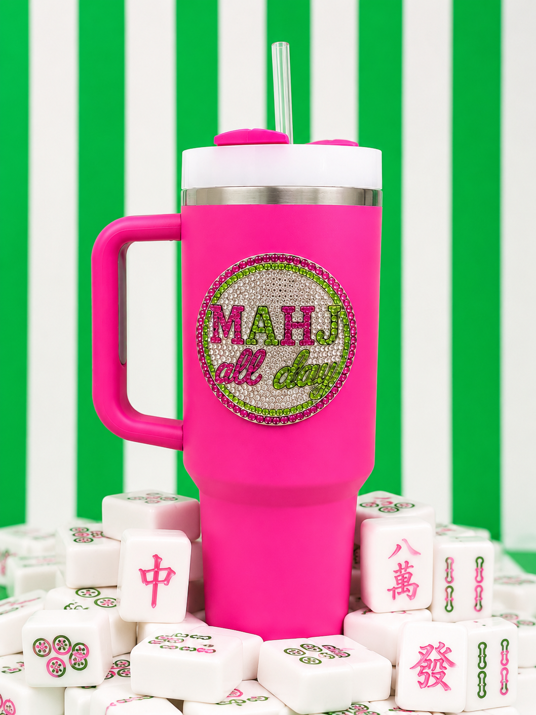 Mahjong Jeweled 40oz Pink Tumbler