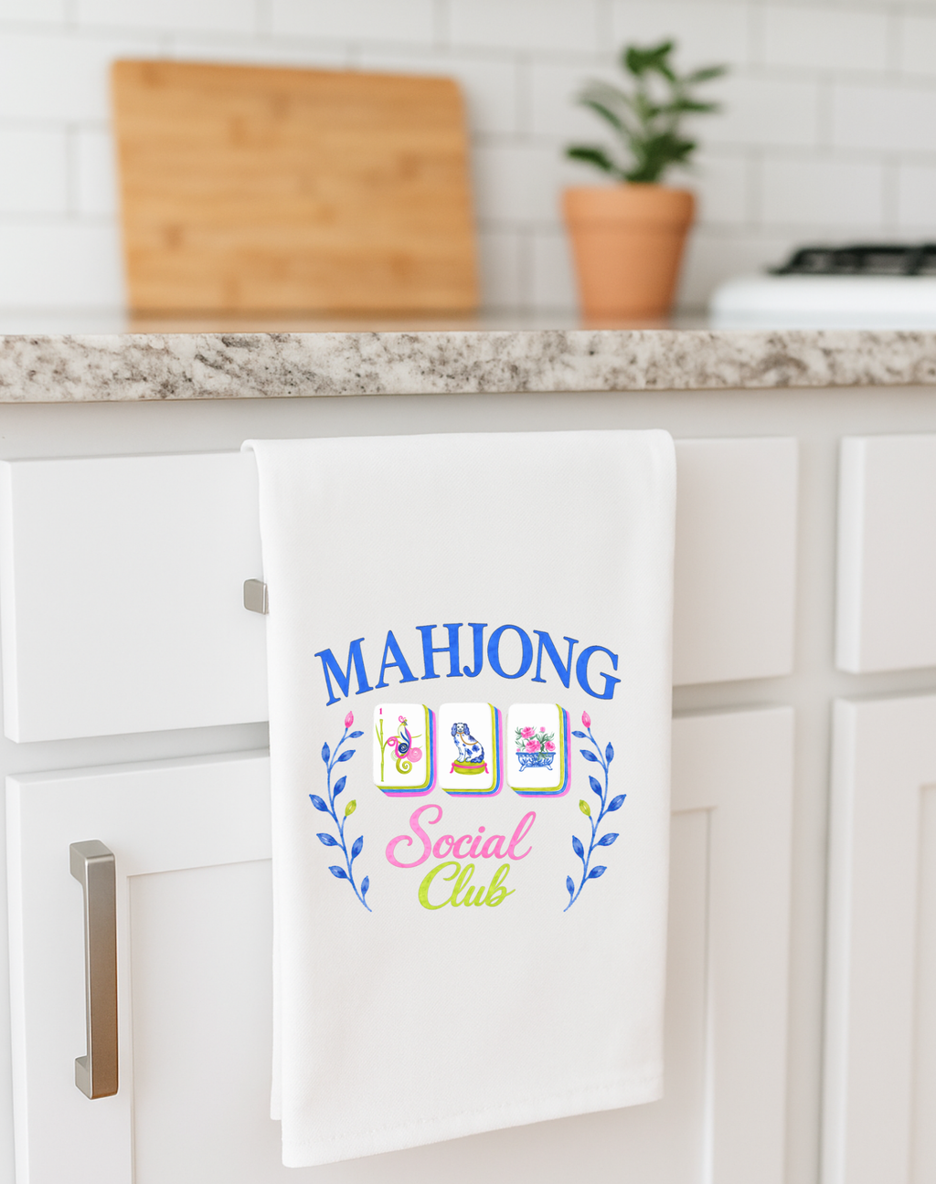Mahjong gift Mahjong social club cute towel | blue