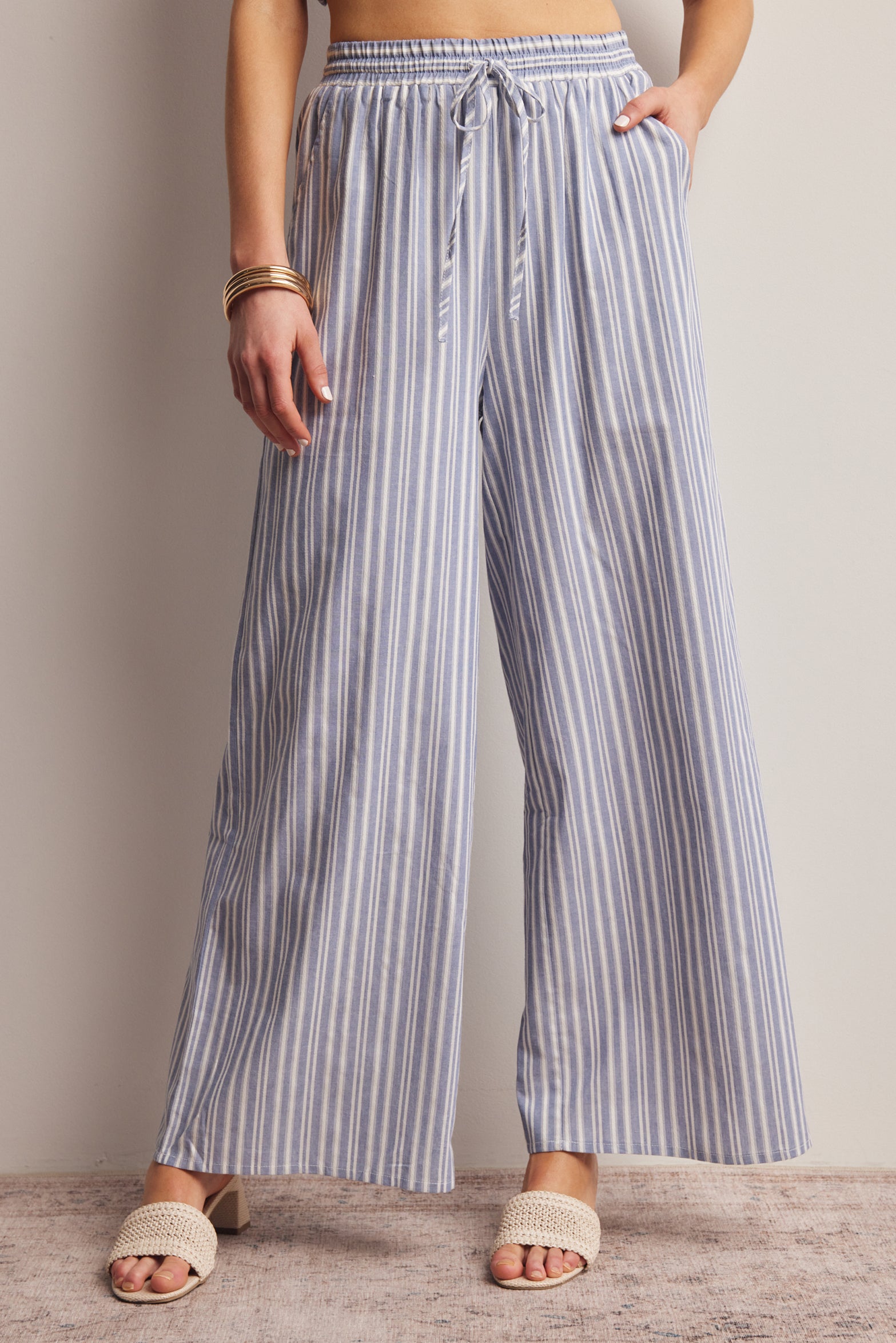Striped Cotton Wide-Leg Pants