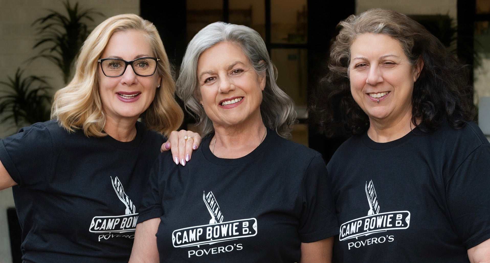 Jenilee, Darlene, and Bobbi standing together outside of Povero's.