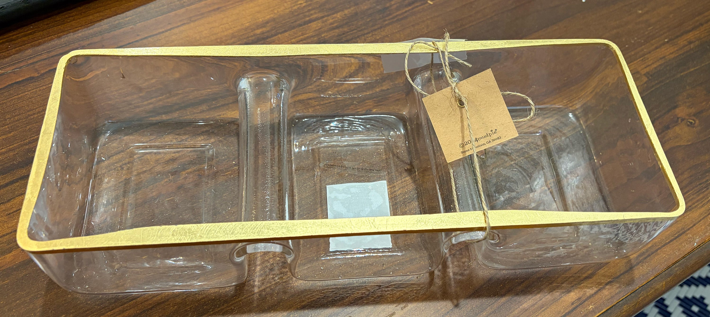 Glass 3-Section Serving Tray with Gold Trim