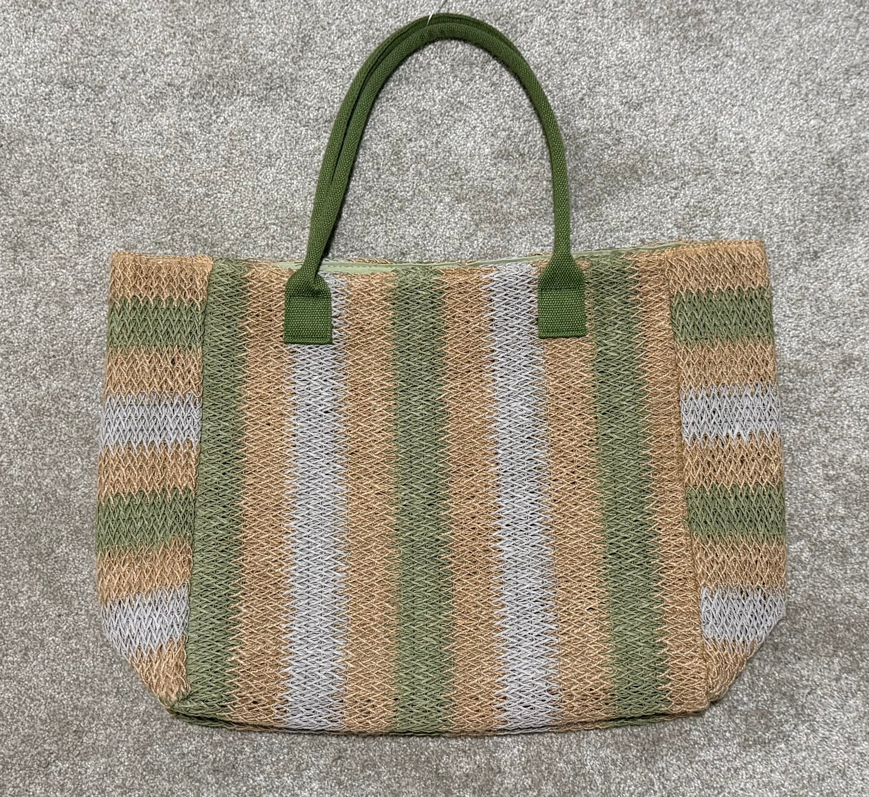 Green handle Straw Tote