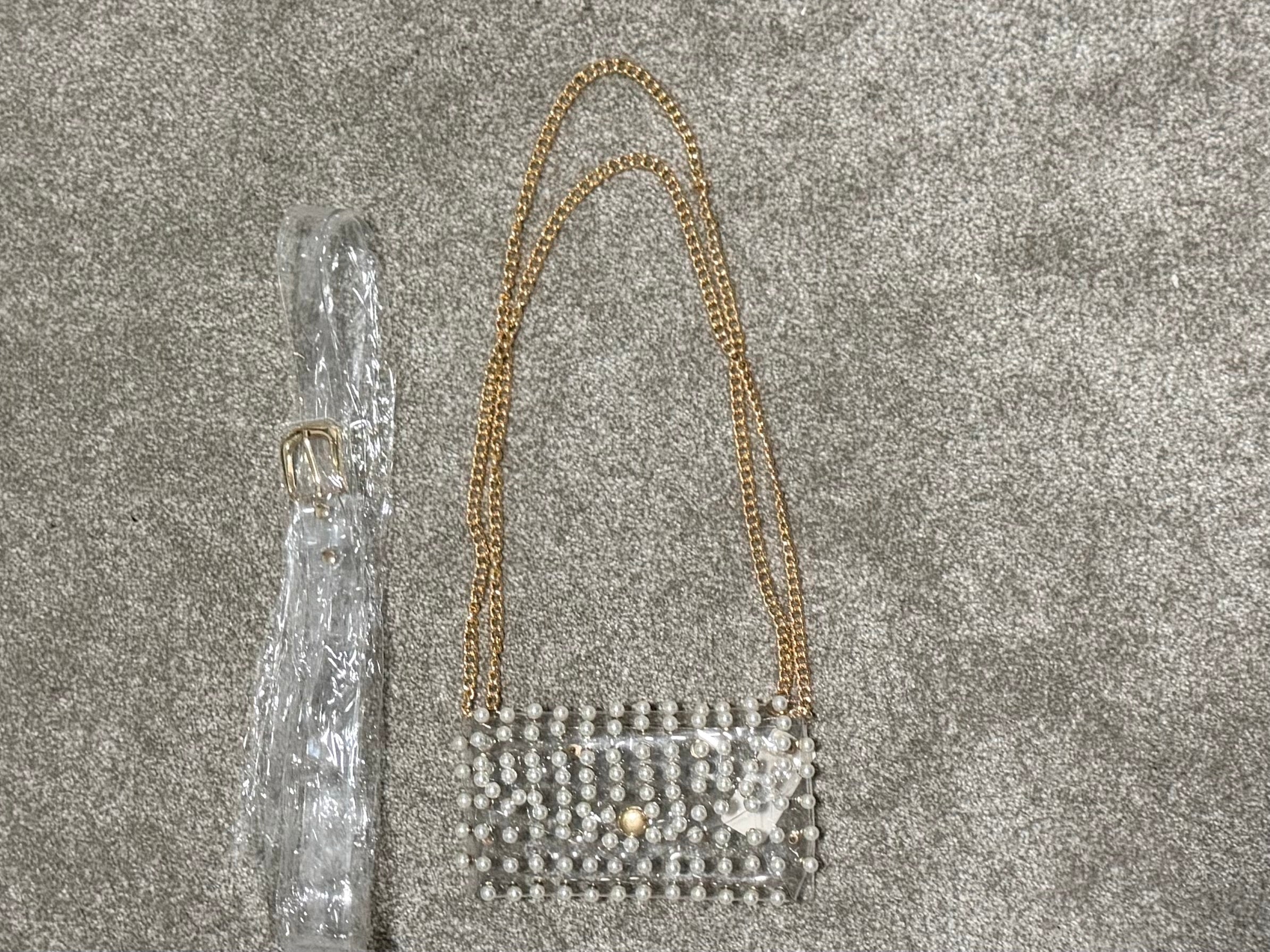 Pearl Beaded Clear Crossbody Belt Bag