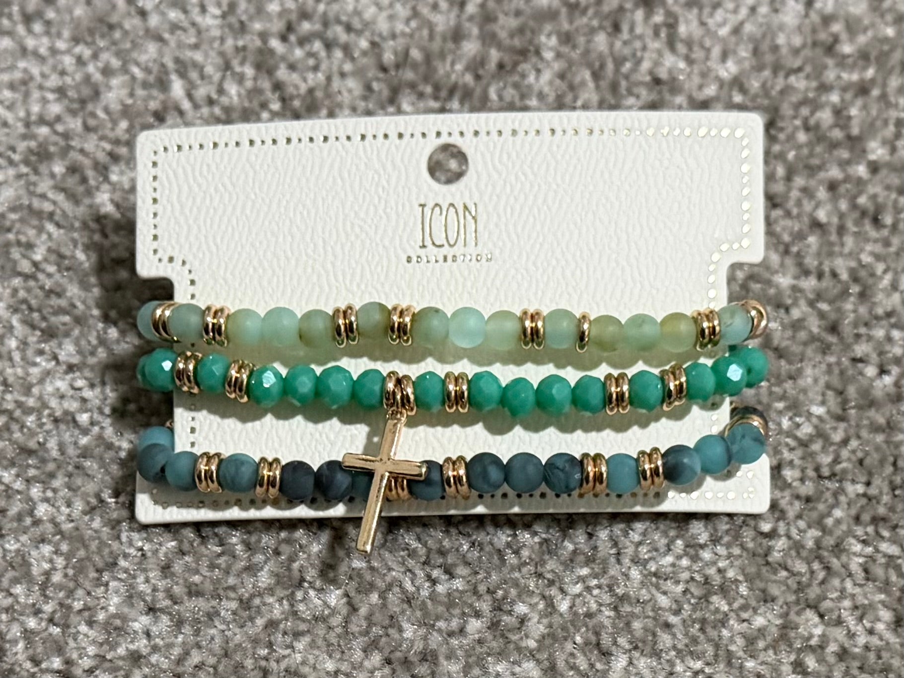 Beaded Cross Charm Bracelet Stack
