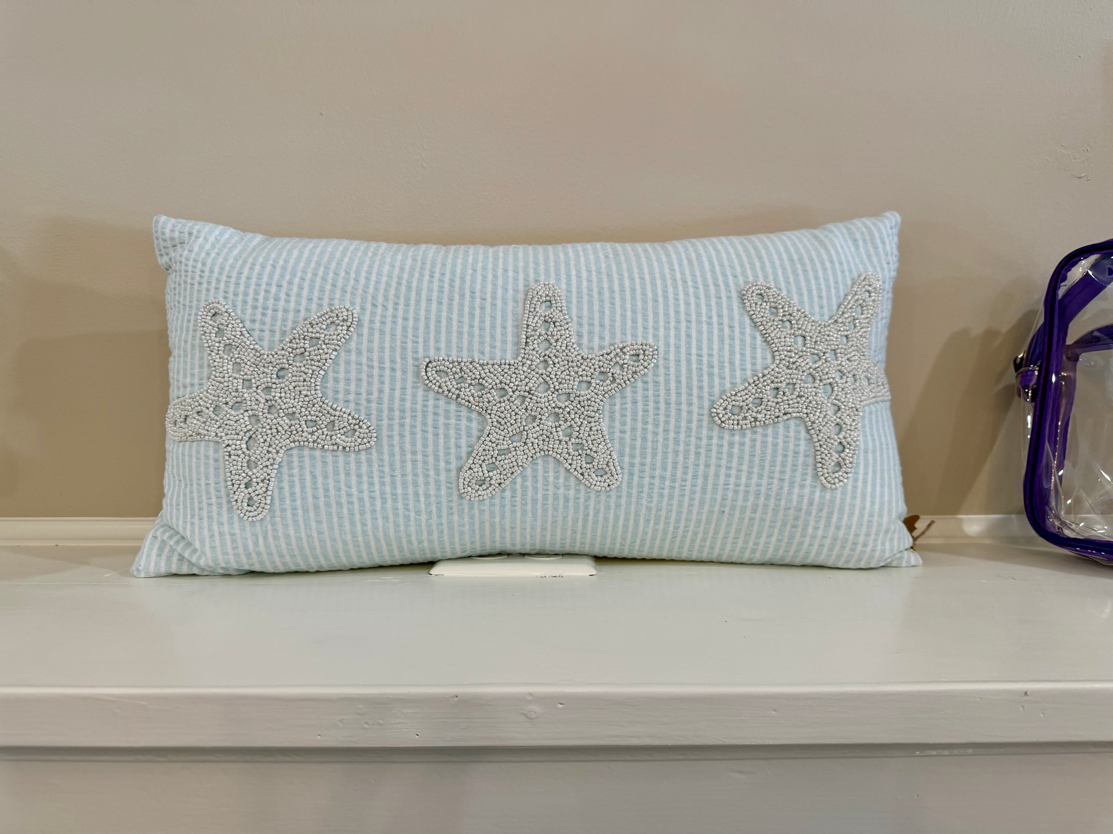 Blue & White Stripe Rectangle Pillow — Starfish
