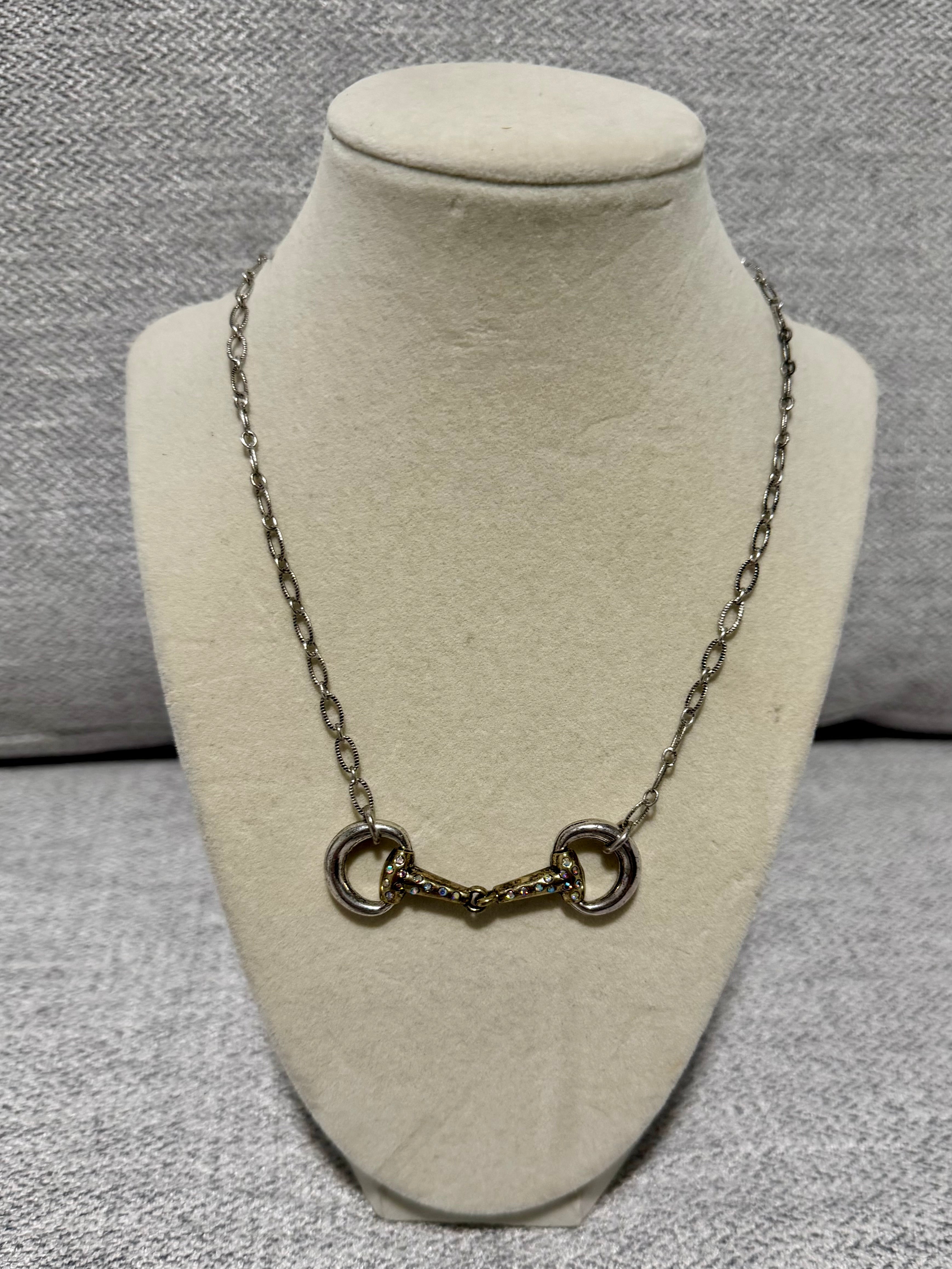 Silver Crystal Horse Bit Chain Necklace