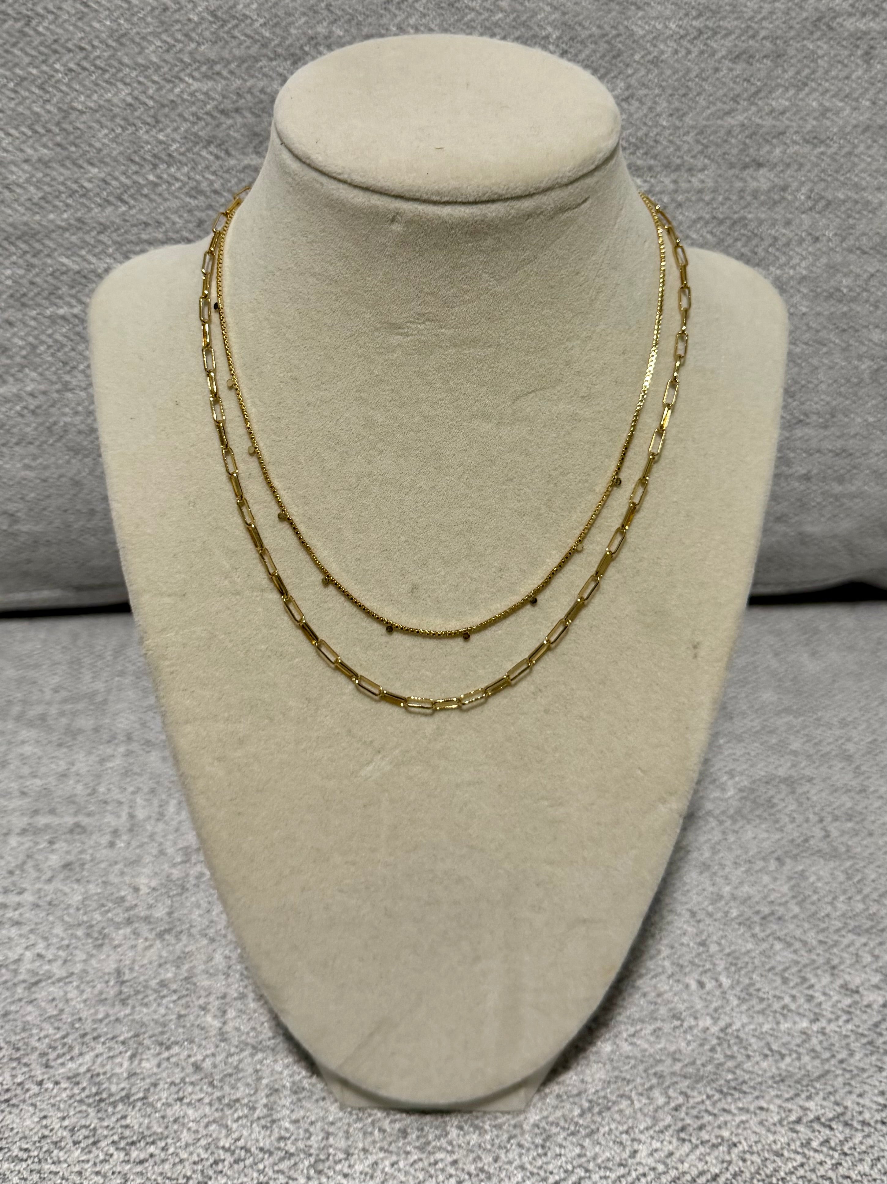 Gold Double Layer Paperclip & Satellite Chain Necklace