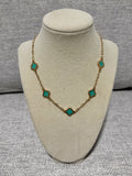 Turquoise Clover Station Paperclip Chain Necklace