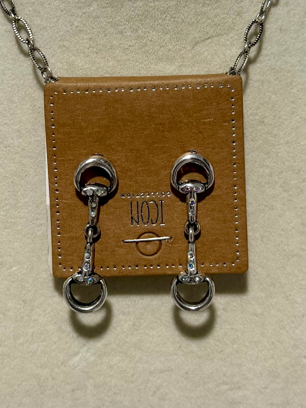 Silver Crystal Horse Bit Necklace & Earring Set