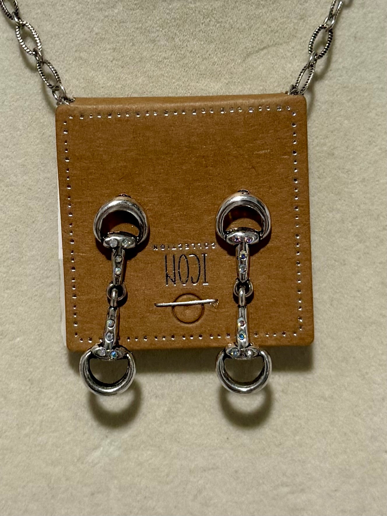 Silver Crystal Horse Bit Necklace & Earring Set