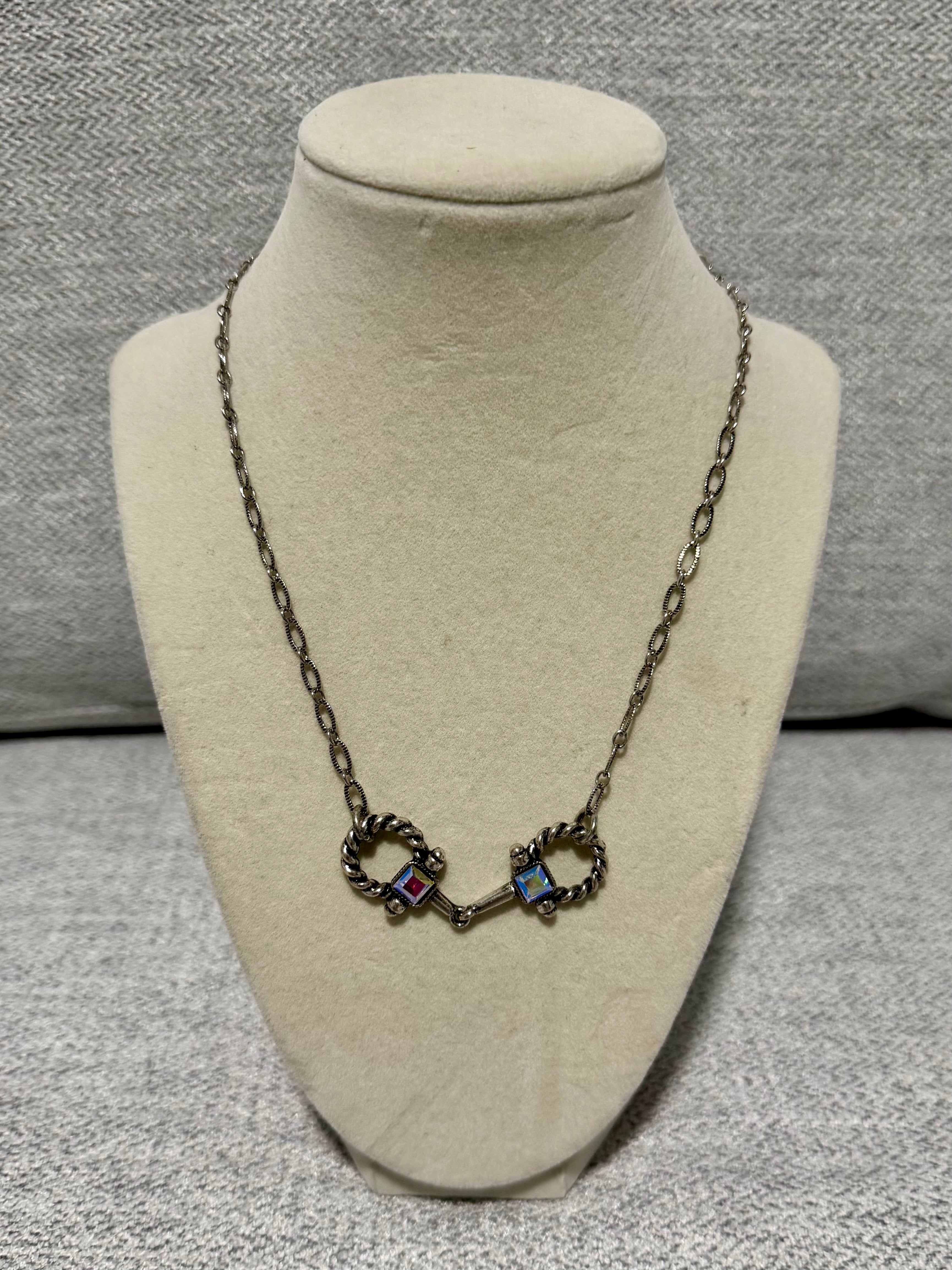 Silver AB Crystal Horse Bit Necklace & Earring Set