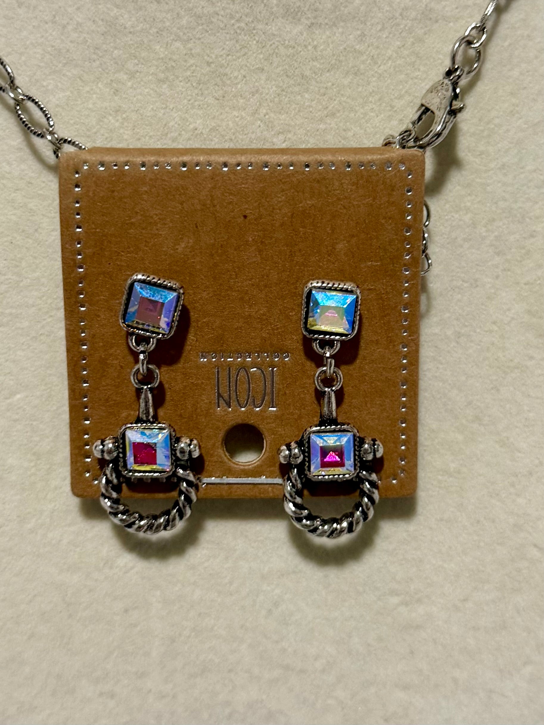 Silver AB Crystal Horse Bit Necklace & Earring Set
