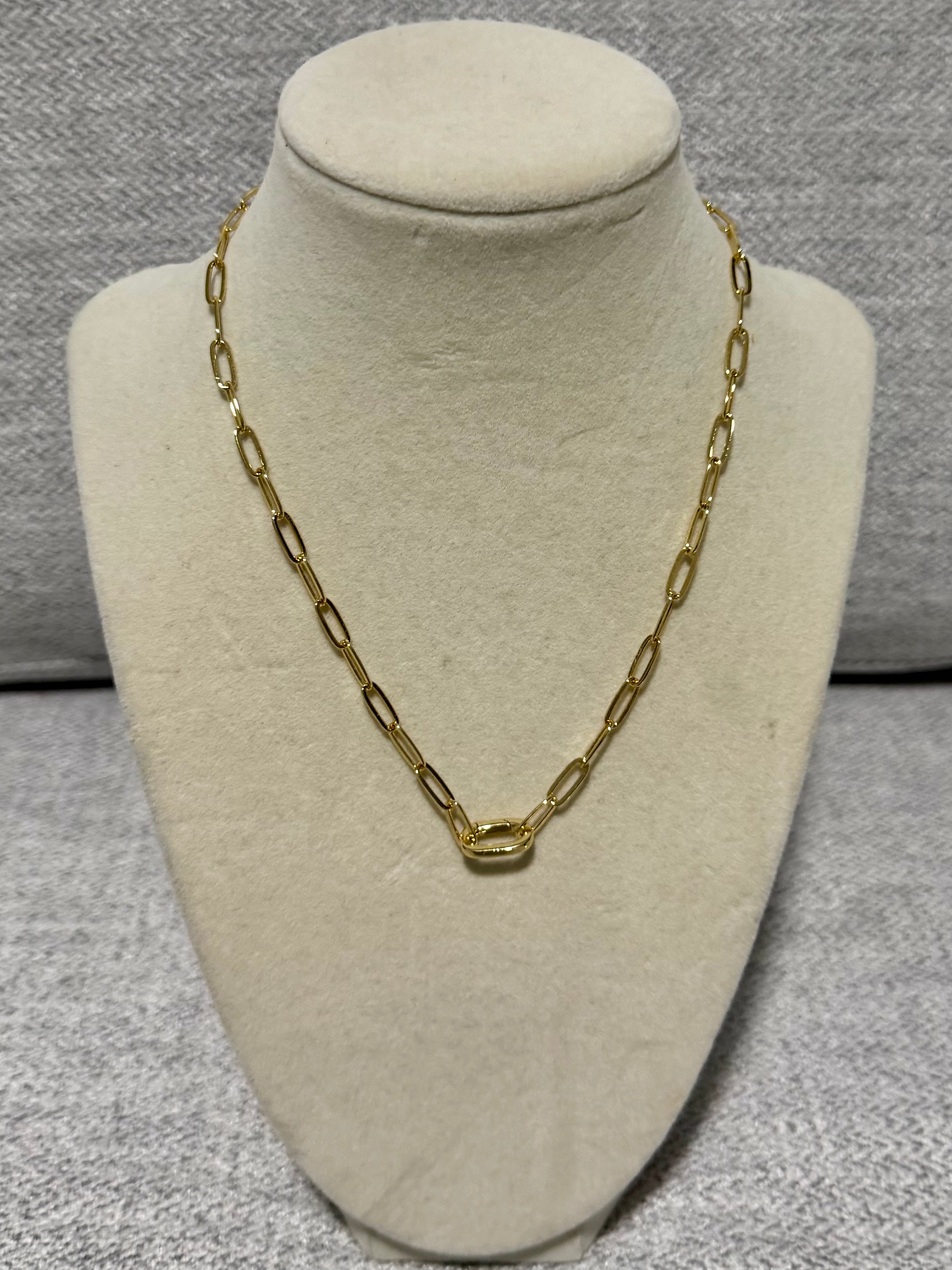 Gold Paperclip Chain Necklace with Carabiner Clasp