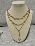 Triple Layer Paperclip Chain & Pearl Drop Necklace