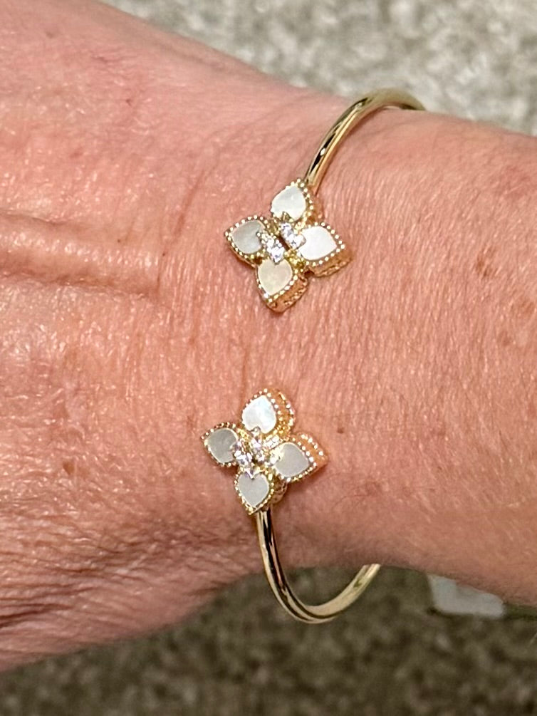 Mother of Pearl Flower Cuff Bracelet