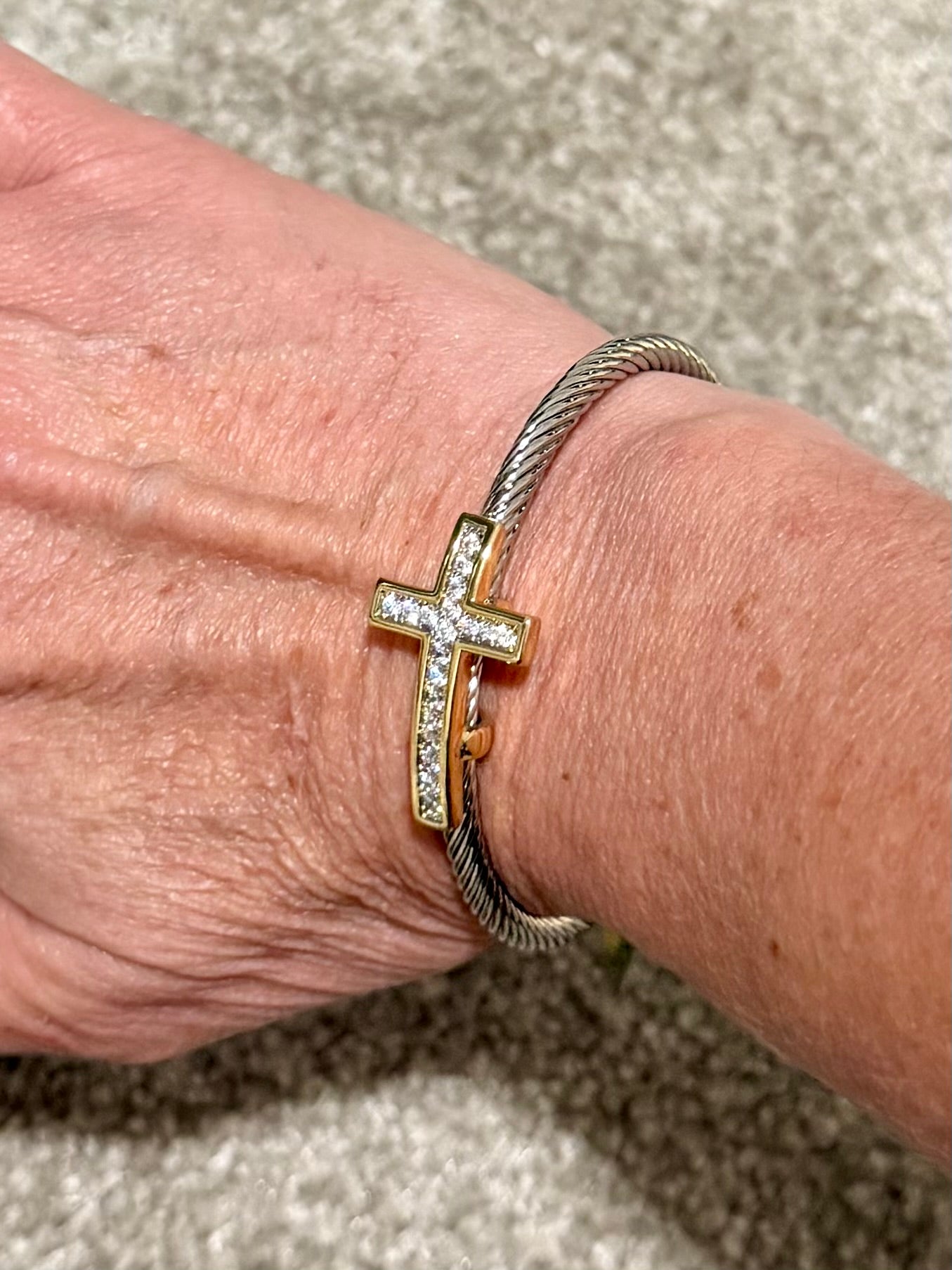 Crystal Cross Cable Bangle Bracelet