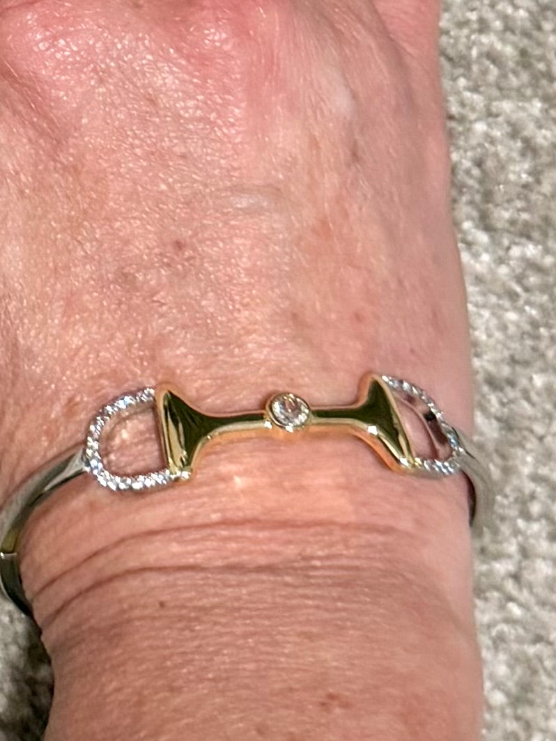 Gold & Crystal Horse Bit Bangle Bracelet