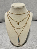 Four Layer Chain Gold Coin & Blue Teardrop Stone Pendant Necklace