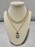 Triple Layer Chain & Blue Stone Pendant Necklace