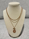 Triple Layer Chain & Peach Stone Pendant Necklace