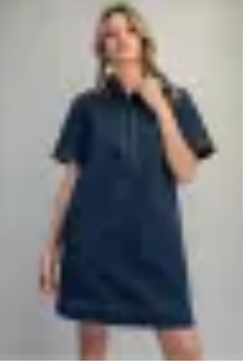 Denim Short Sleeve Zip-Up Mini Dress