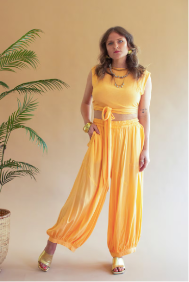 Challis Drawstring Balloon Pants - Cumin