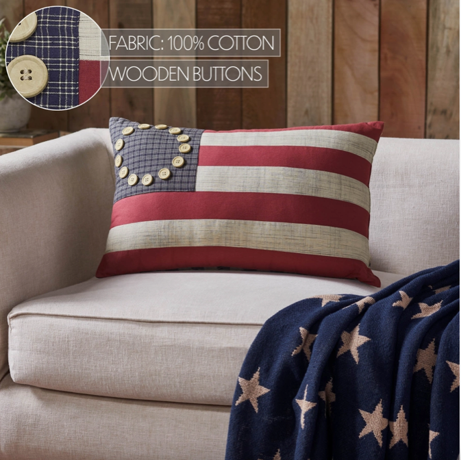 American Flag Patriotic Cotton Lumbar Pillow - 14x22