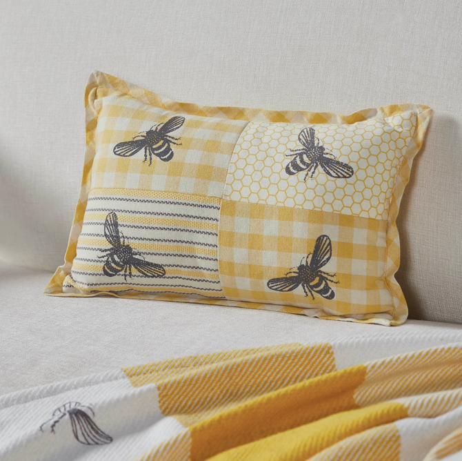 Buzzy Bees Patchwork Bee Pillow - 9.5x14