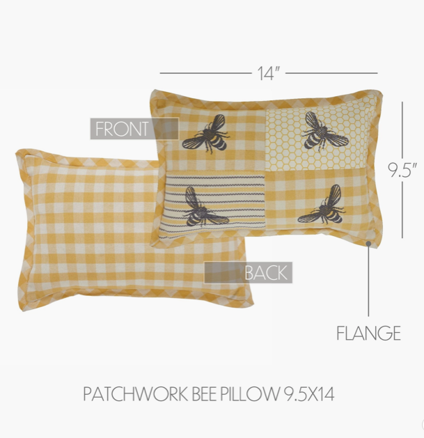 Buzzy Bees Patchwork Bee Pillow - 9.5x14