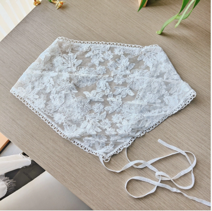 Beige Lace Triangle Headscarf