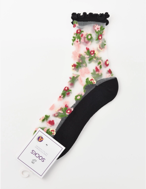 Sheer Floral Ankle Socks