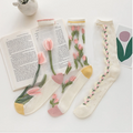 Sheer Tulip Floral Crew Socks