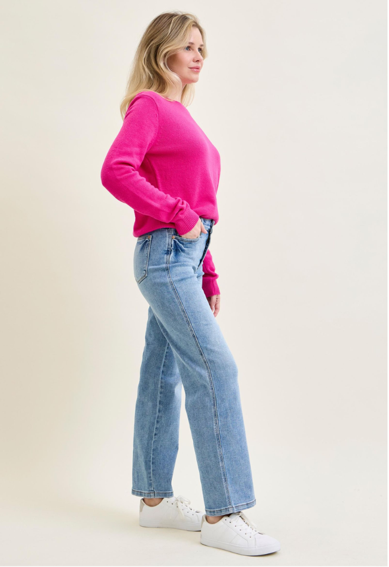 Judy Blue Mid Rise Tummy Control Vintage Wash Straight Jeans