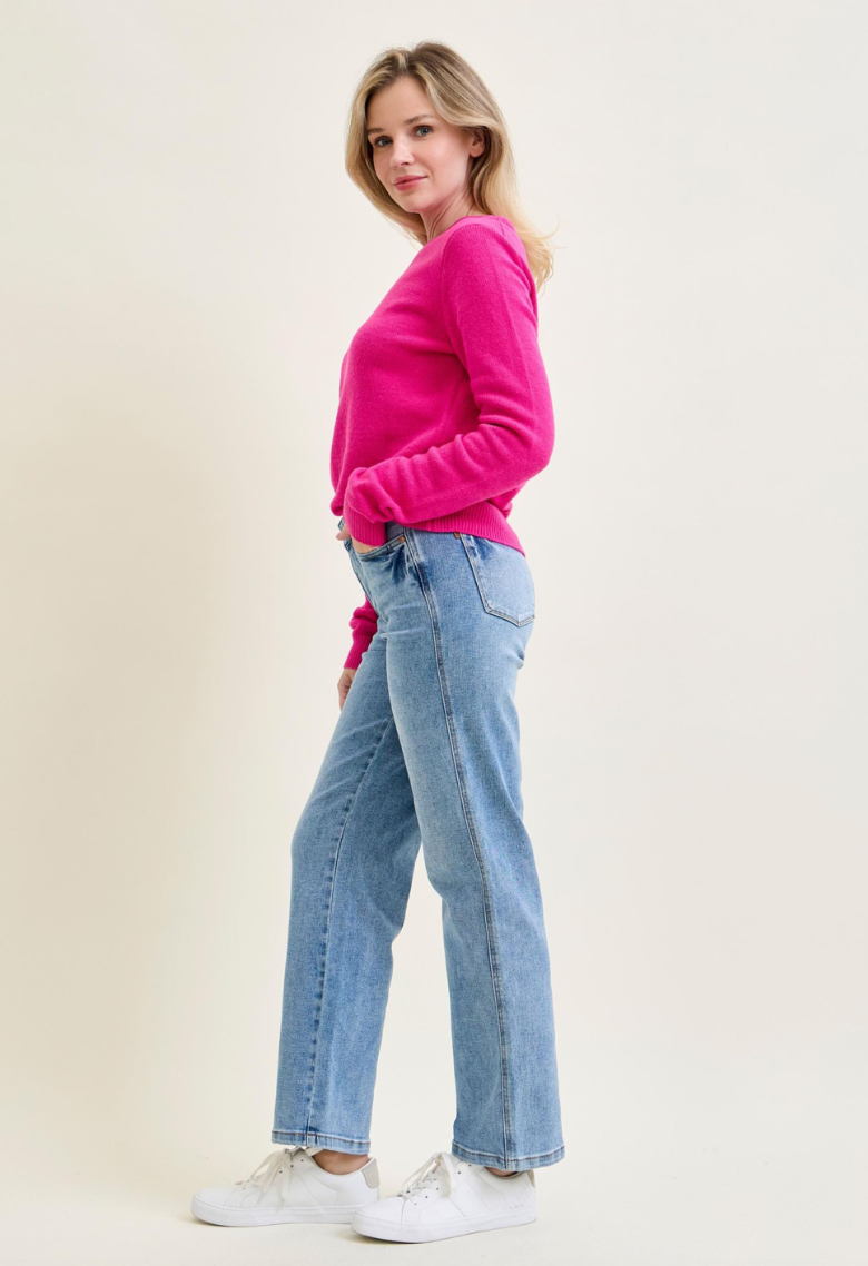 Judy Blue Mid Rise Tummy Control Vintage Wash Straight Jeans