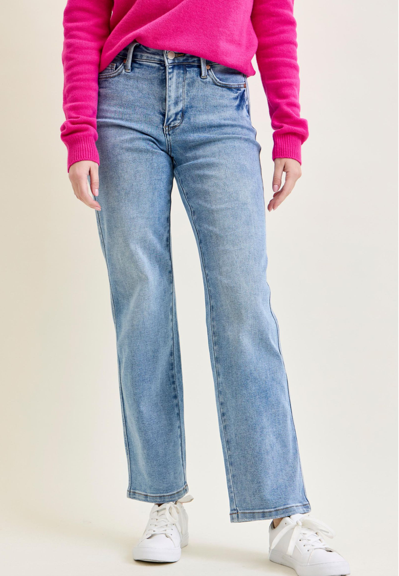 Judy Blue Mid Rise Tummy Control Vintage Wash Straight Jeans