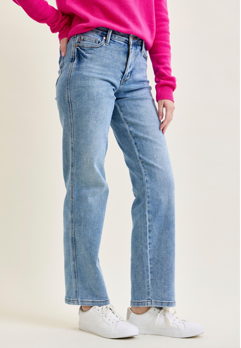 Judy Blue Mid Rise Tummy Control Vintage Wash Straight Jeans
