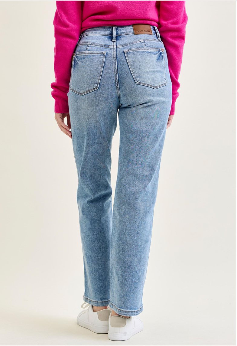 Judy Blue Mid Rise Tummy Control Vintage Wash Straight Jeans