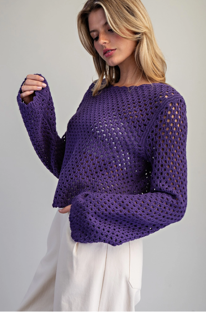 Crochet Open Knit Scallop Trim Sweater