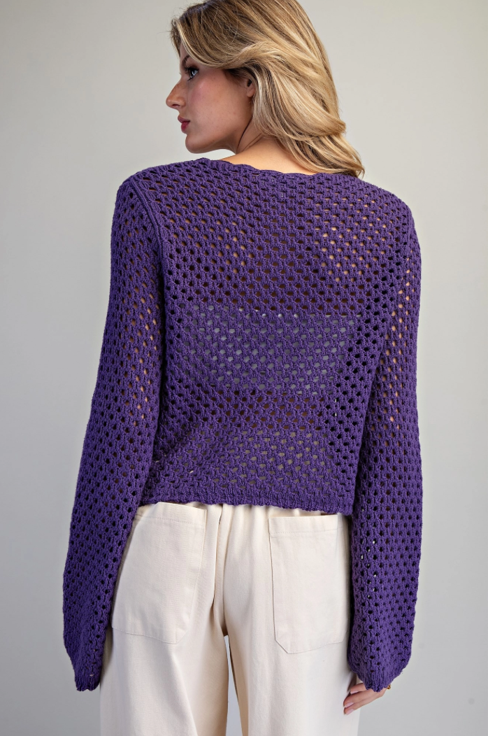 Crochet Open Knit Scallop Trim Sweater