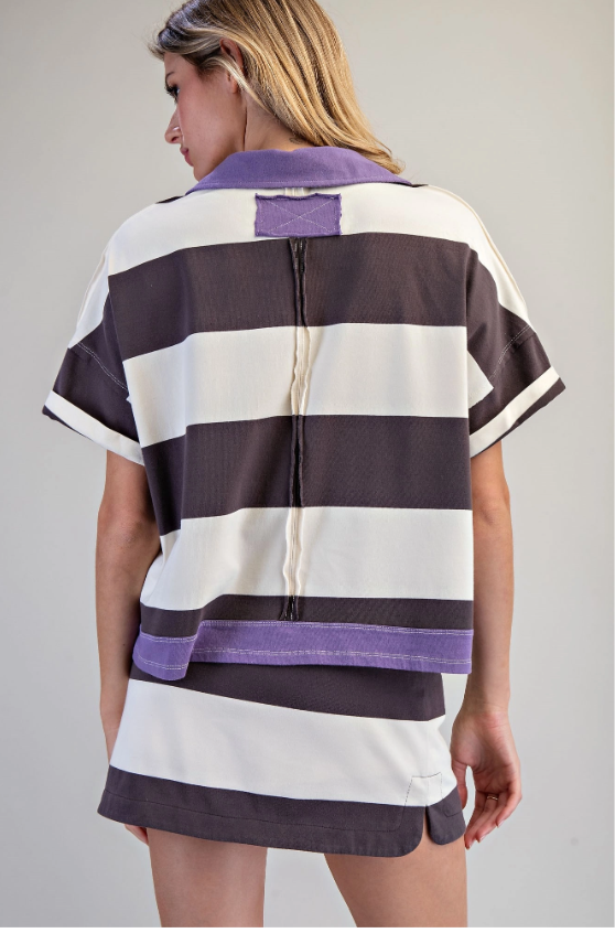 Enzyme Washed Striped Polo Top