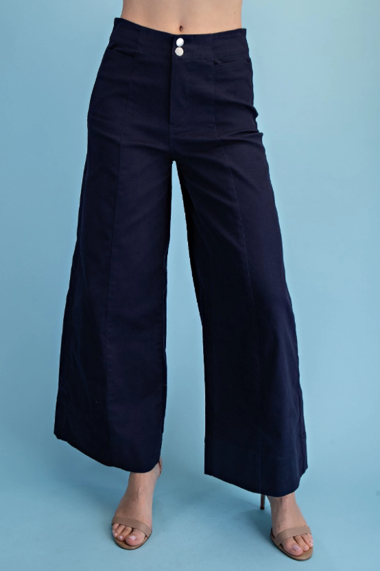 Gigio Navy Wide Leg Pants with Double Button Closure