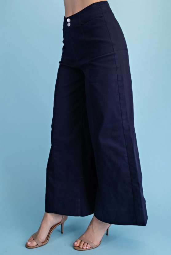 Gigio Navy Wide Leg Pants with Double Button Closure